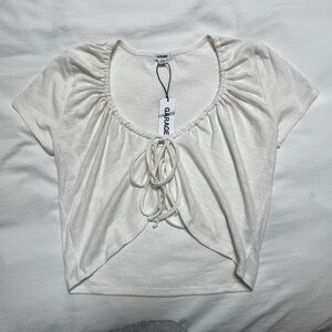 Garage Cream Ruched Tie-Front Blouse